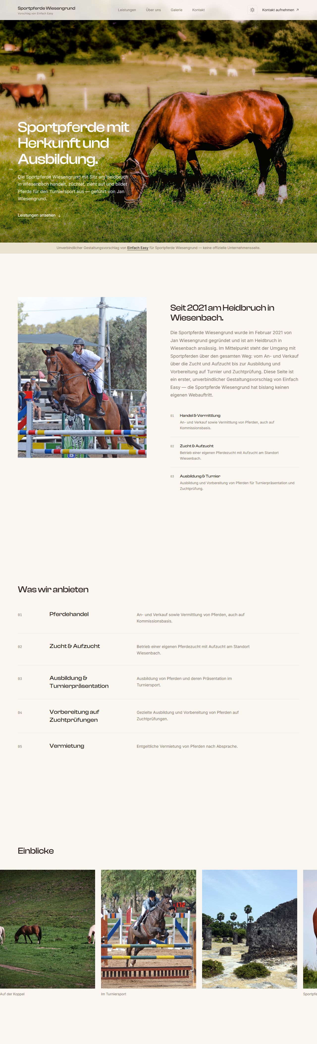 Gesamtansicht des Gestaltungsvorschlags: Sportpferde-Betrieb